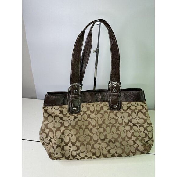 For Repair - Coach Purse Canvas Brown Large Shoulderbag H1075-F13743 - Picture 9 of 12